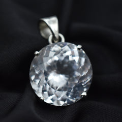 47.3 Ct Round Cut Silver Pendant White Sapphire Natural Loose Gemstone CERTIFIED