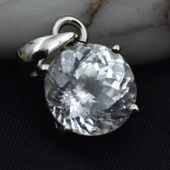 Silver White Sapphire 21.15 Ct Round Natural Pendant Loose Gemstone CERTIFIED