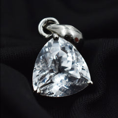 Natural Trillion Cut Pendant 18.65 Ct Sterling Silver CERTIFIED White Sapphire