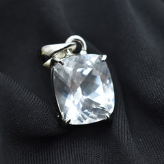 Cushion Cut White Sapphire Natural 23.80 Ct Silver Pendant CERTIFIED Gemstone