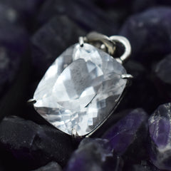 Cushion Cut White Sapphire Natural 23.80 Ct Silver Pendant CERTIFIED Gemstone