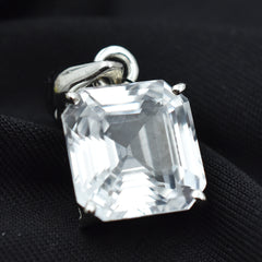 Square 23Ct White Silver Pendant Cushion Cut Natural Sapphire Gemstone CERTIFIED