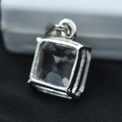 Square 23Ct White Silver Pendant Cushion Cut Natural Sapphire Gemstone CERTIFIED