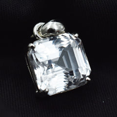 Silver Pendant Square Cut White 30.60 Ct CERTIFIED Natural Sapphire Gemstone