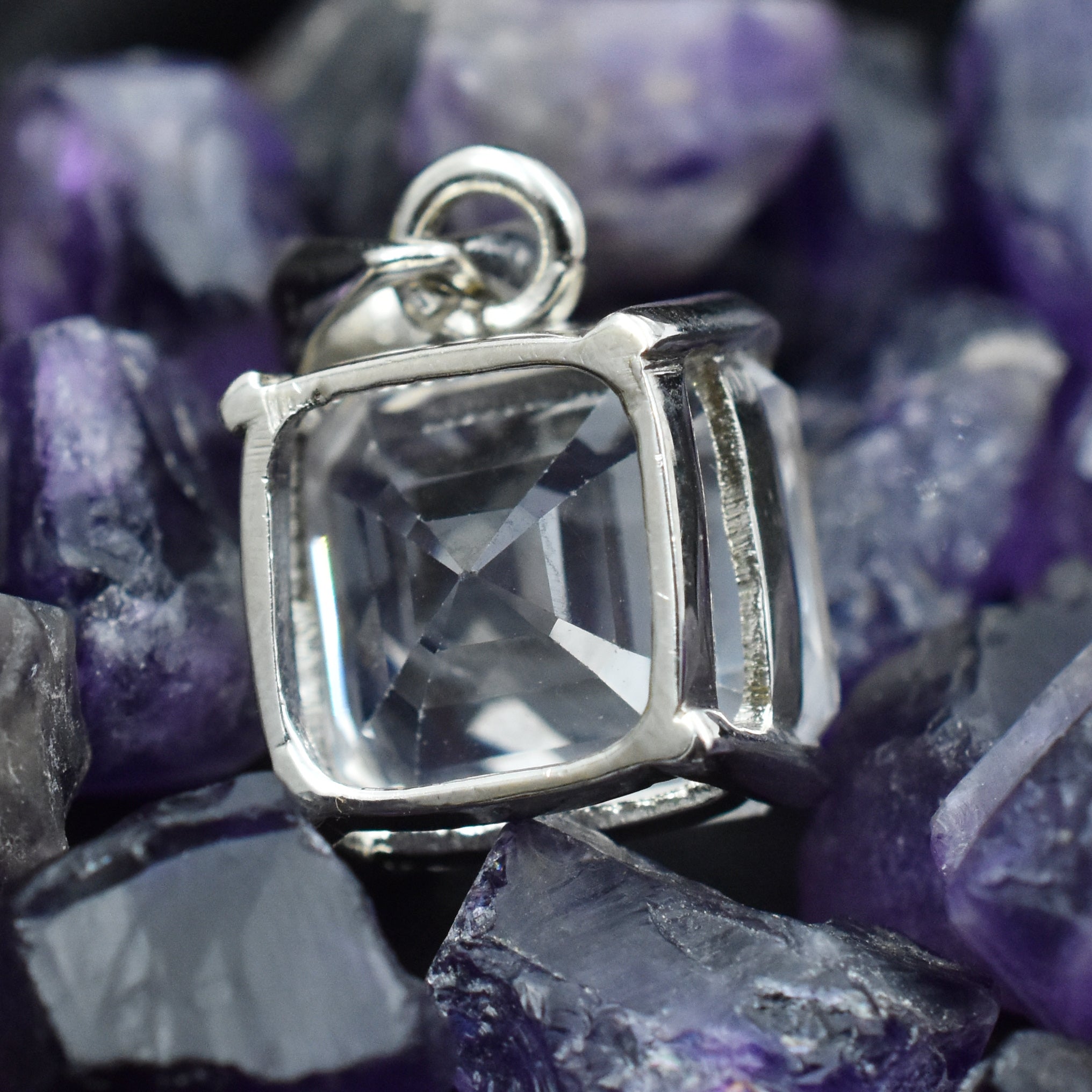 Silver Pendant Square Cut White 30.60 Ct CERTIFIED Natural Sapphire Gemstone