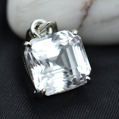 Silver Pendant Square Cut White 30.60 Ct CERTIFIED Natural Sapphire Gemstone