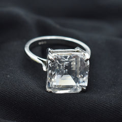 Gorgeous Silver Plated Rings Sapphire Ring Sz 10.5 White Color 34.50 Ct Square