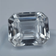 Natural Emerald Cut 15.95 Ct White Sapphire Loose Gemstone CERTIFIED