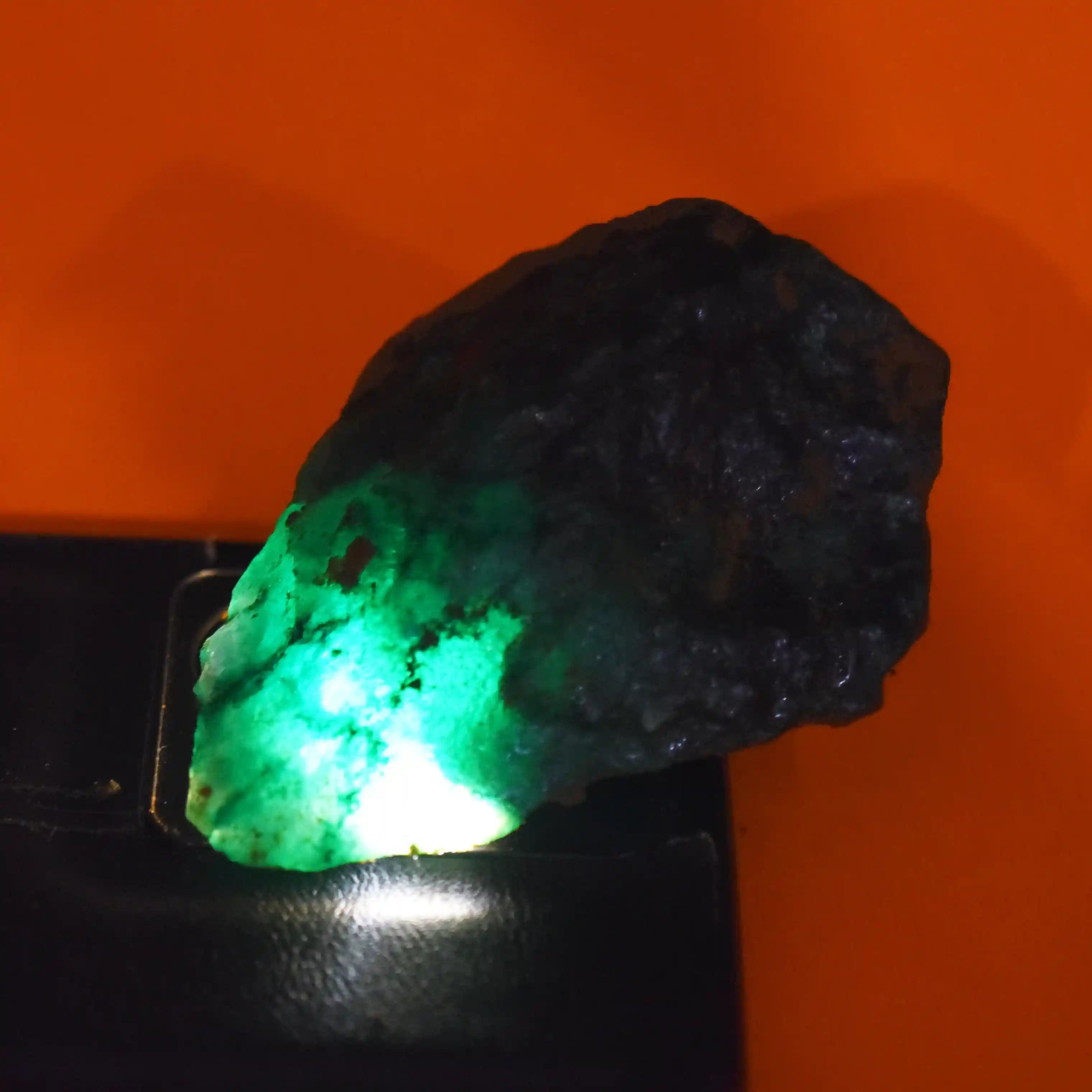 “Natural green gemstone chunk with internal luminosity and earthy by gemstone shop