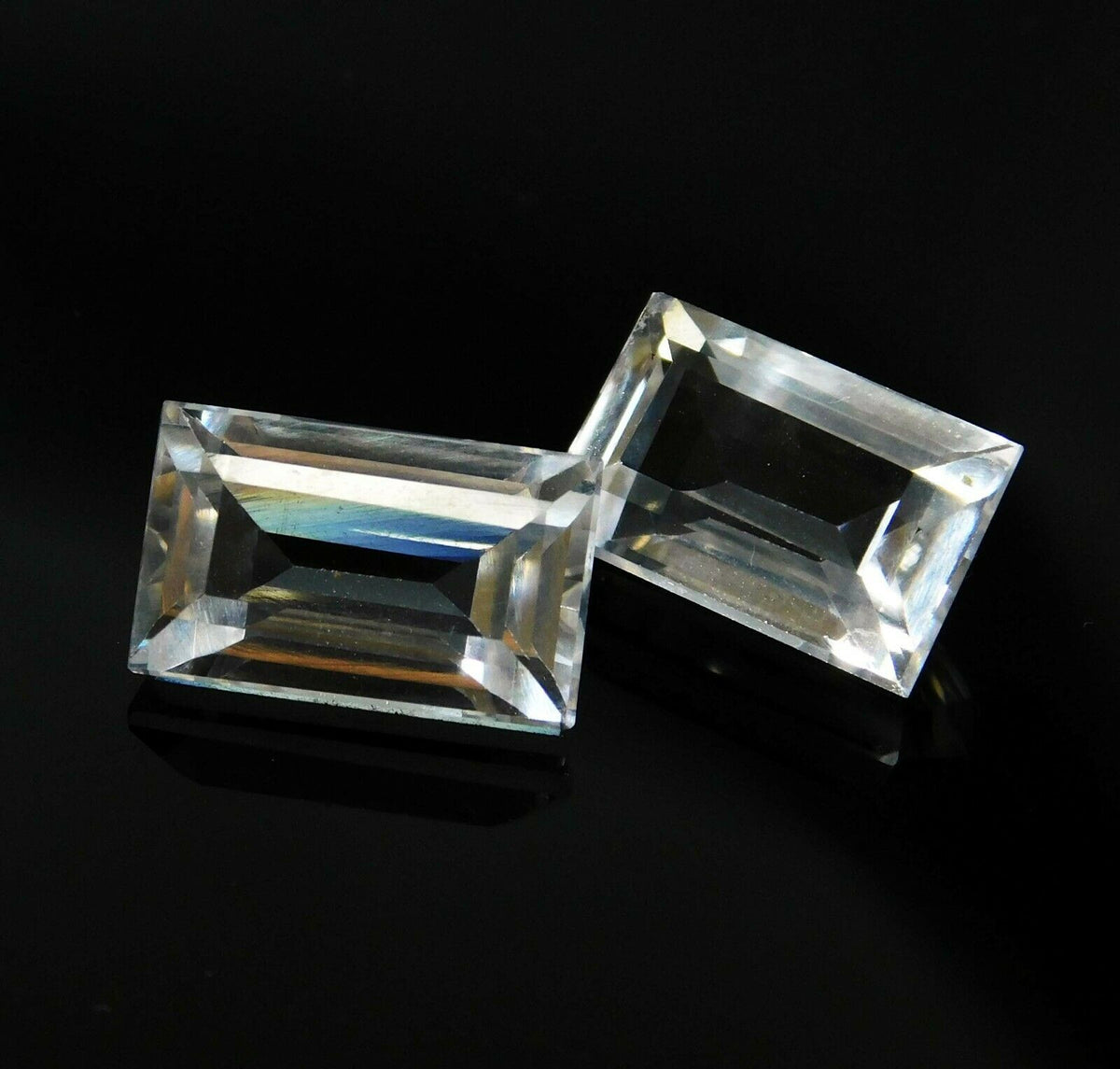 16.32 Ct Natural White Ceylon Sapphire CERTIFIED Emerald Cut Pair Loose Gemstone