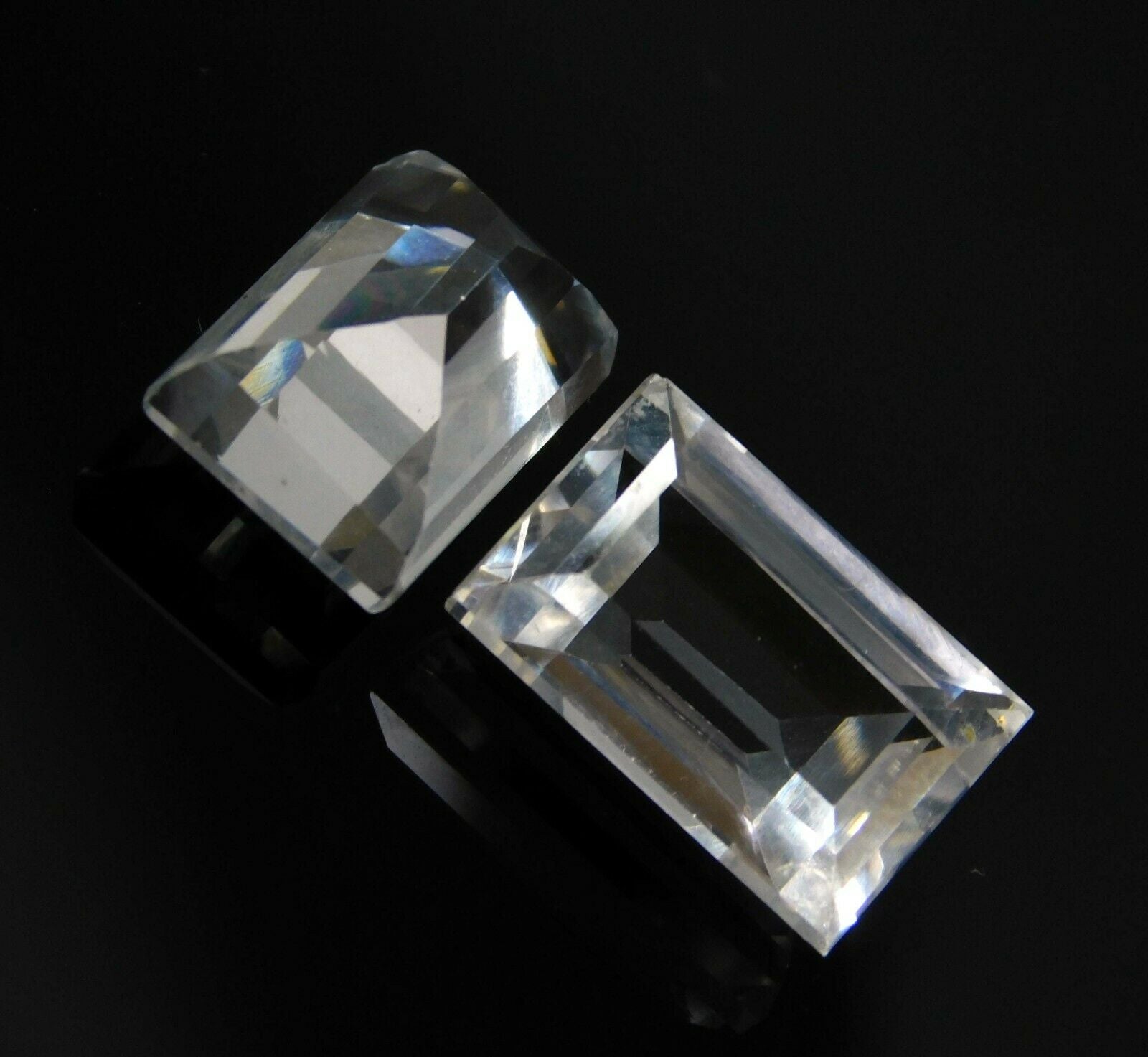 16.32 Ct Natural White Ceylon Sapphire CERTIFIED Emerald Cut Pair Loose Gemstone