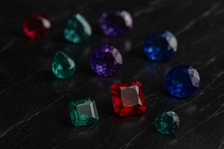 Multicolored gemstones on a dark surface