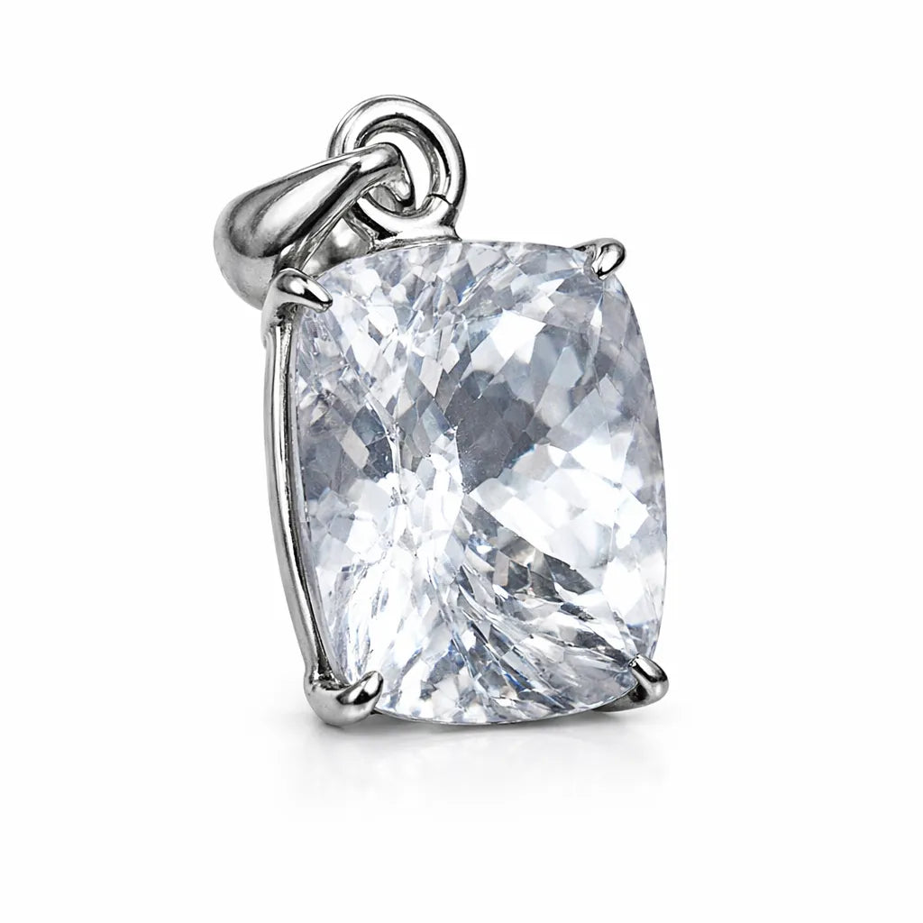 Natural 30 Ct Square Cut Sapphire Silver White Pendant Loose Gemstone CERTIFIED