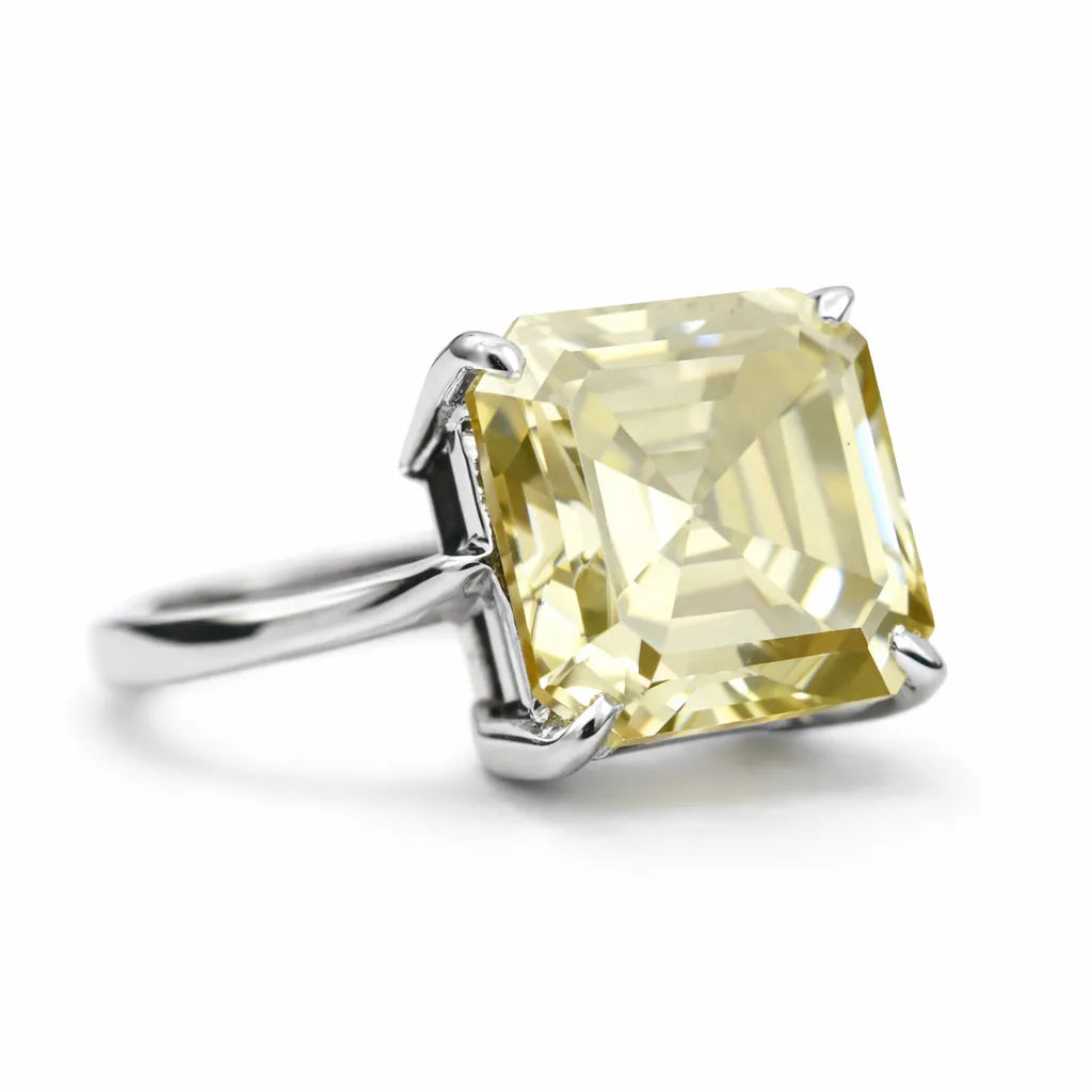 19.80 Ct One Champagne Stone Emerald Moissanite Silver Ring Top Simulant Sz-10