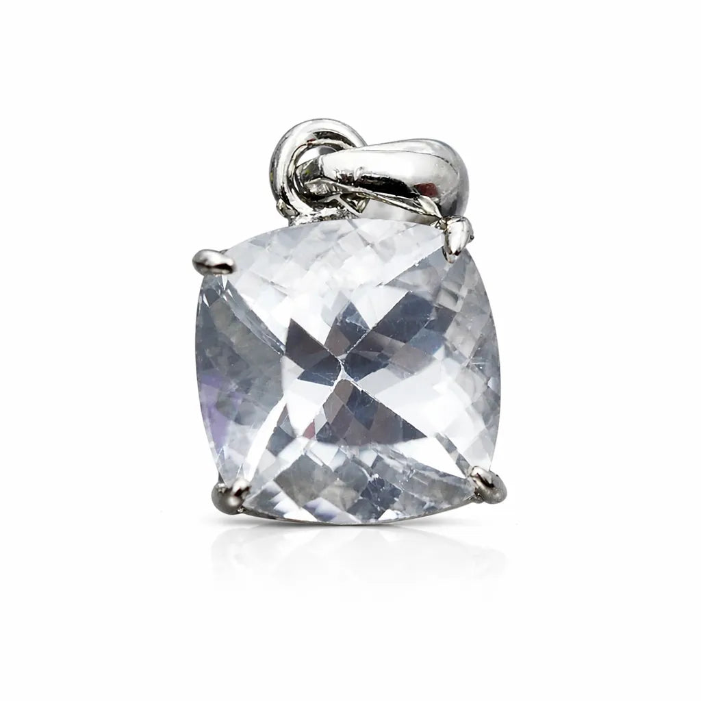 Natural 30 Ct Square Cut Sapphire Silver White Pendant Loose Gemstone CERTIFIED