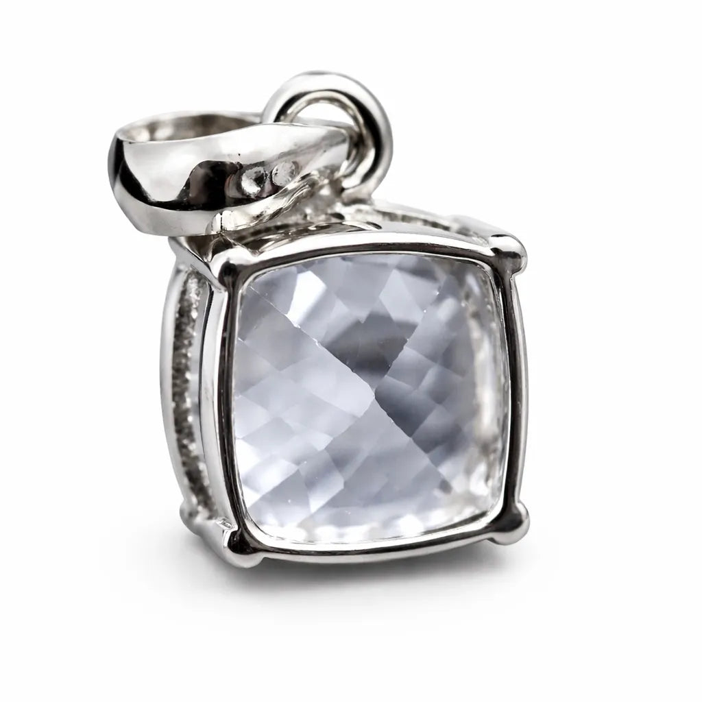 Natural 30 Ct Square Cut Sapphire Silver White Pendant Loose Gemstone CERTIFIED
