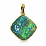 Multicolor 37.55Ct Natural Opal CERTIFIED 18K Gold Plated Square Cushion Pendant