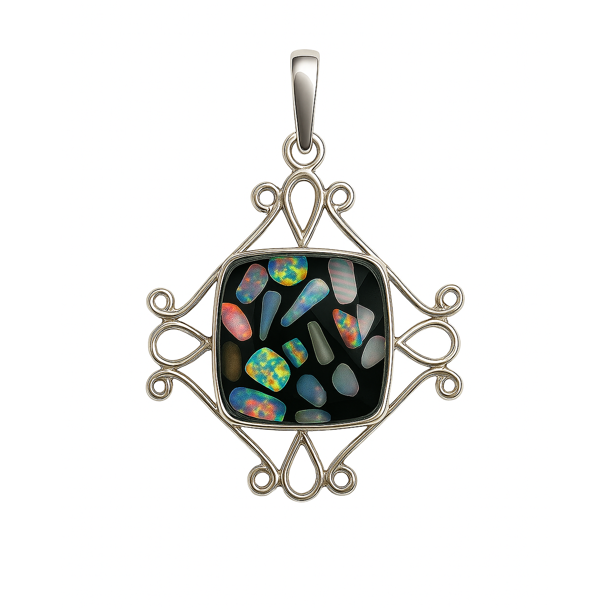 A+ CERTIFIED 46 Ct Square Cushion 925 Starling Silver Natural Opal Stone Pendant