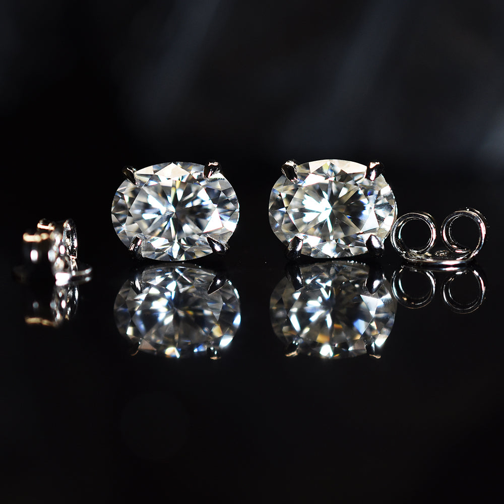 CERTIFIED 12.8 Ct Synthetic White Moissanite Stunning Oval Cut Earring Pair