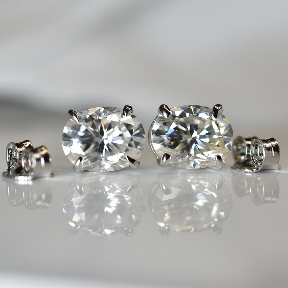 CERTIFIED 12.8 Ct Synthetic White Moissanite Stunning Oval Cut Earring Pair