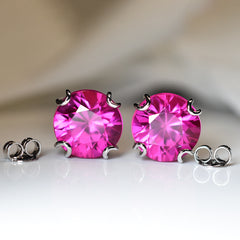 Natural Pink Ruby Round 44.15 Ct CERTIFIED Beautiful Earring Pair Gift For Mom