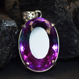 CERTIFIED 113.15 Ct Oval 925 Sterling Silver  Bi-Color Sapphire Gems Pendant