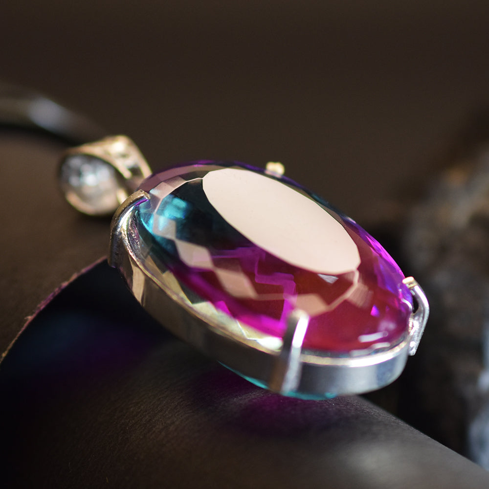 CERTIFIED 113.15 Ct Oval 925 Sterling Silver  Bi-Color Sapphire Gems Pendant