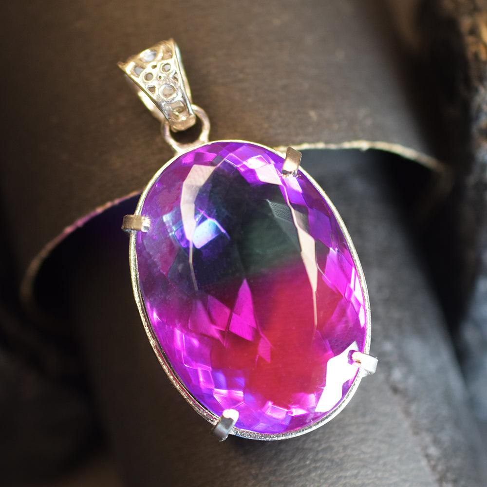 CERTIFIED 113.15 Ct Oval 925 Sterling Silver  Bi-Color Sapphire Gems Pendant