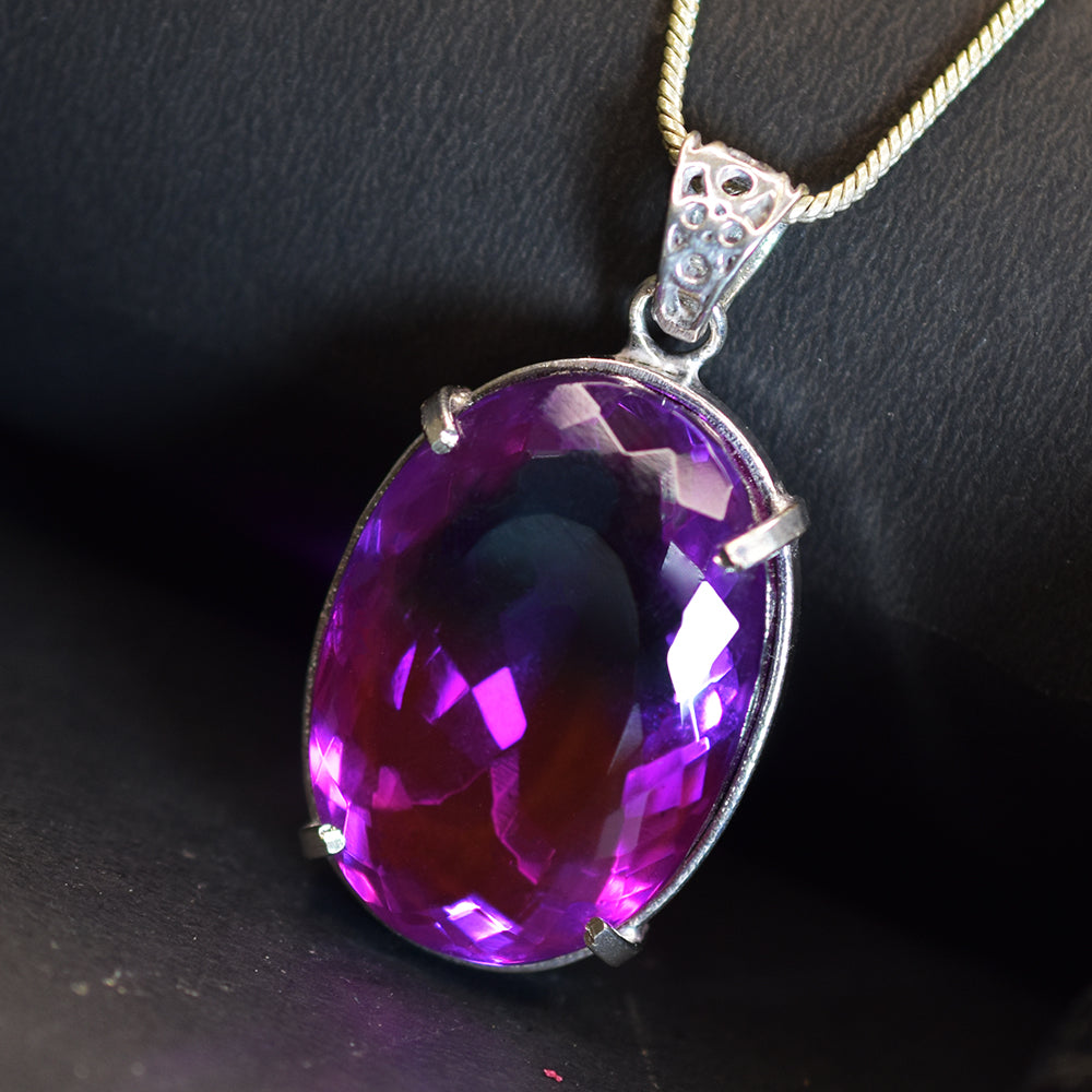 CERTIFIED 113.15 Ct Oval 925 Sterling Silver  Bi-Color Sapphire Gems Pendant