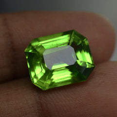 10.20 Ct Natural Green Peridot Emerald Cut CERTIFIED Excellent Loose Gemstone