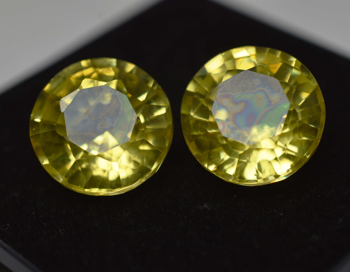 Yellow Round Cut 8.25 Ct NATURAL Sapphire CERTIFIED Loose Gemstones Pair