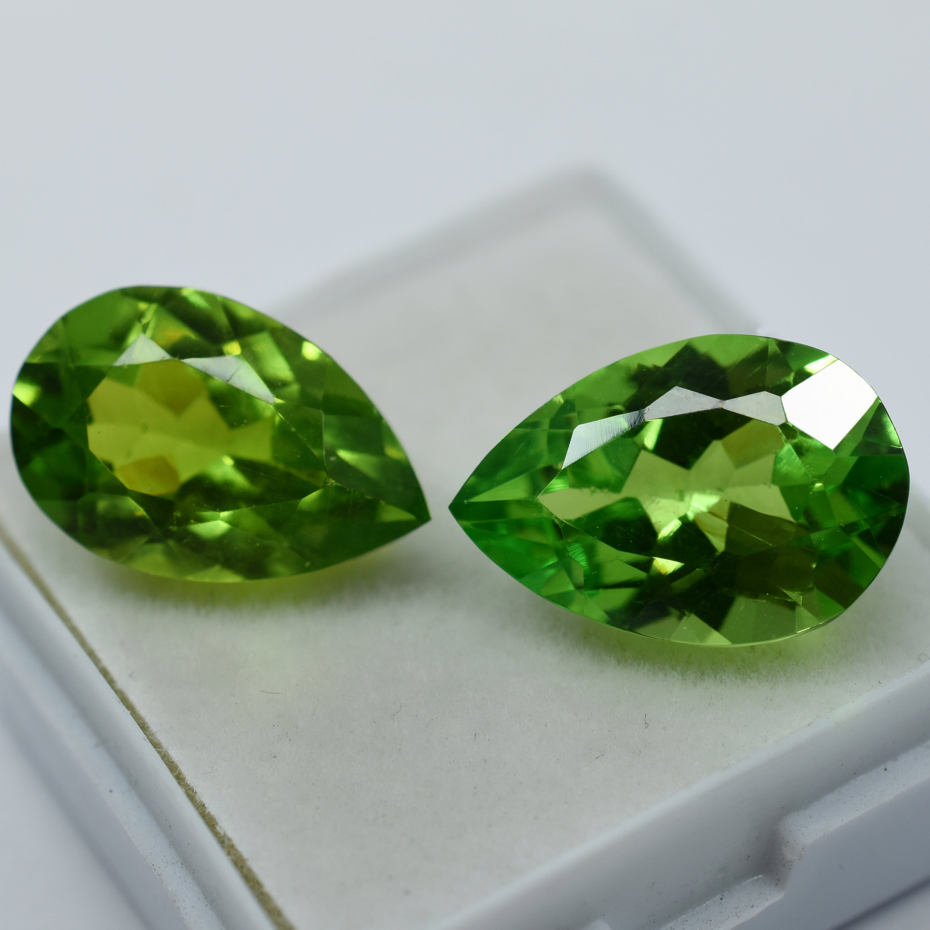 CERTIFIED Green Peridot Pear Cut 16.10 Carat Natural Rare Loose Gemstone Pair