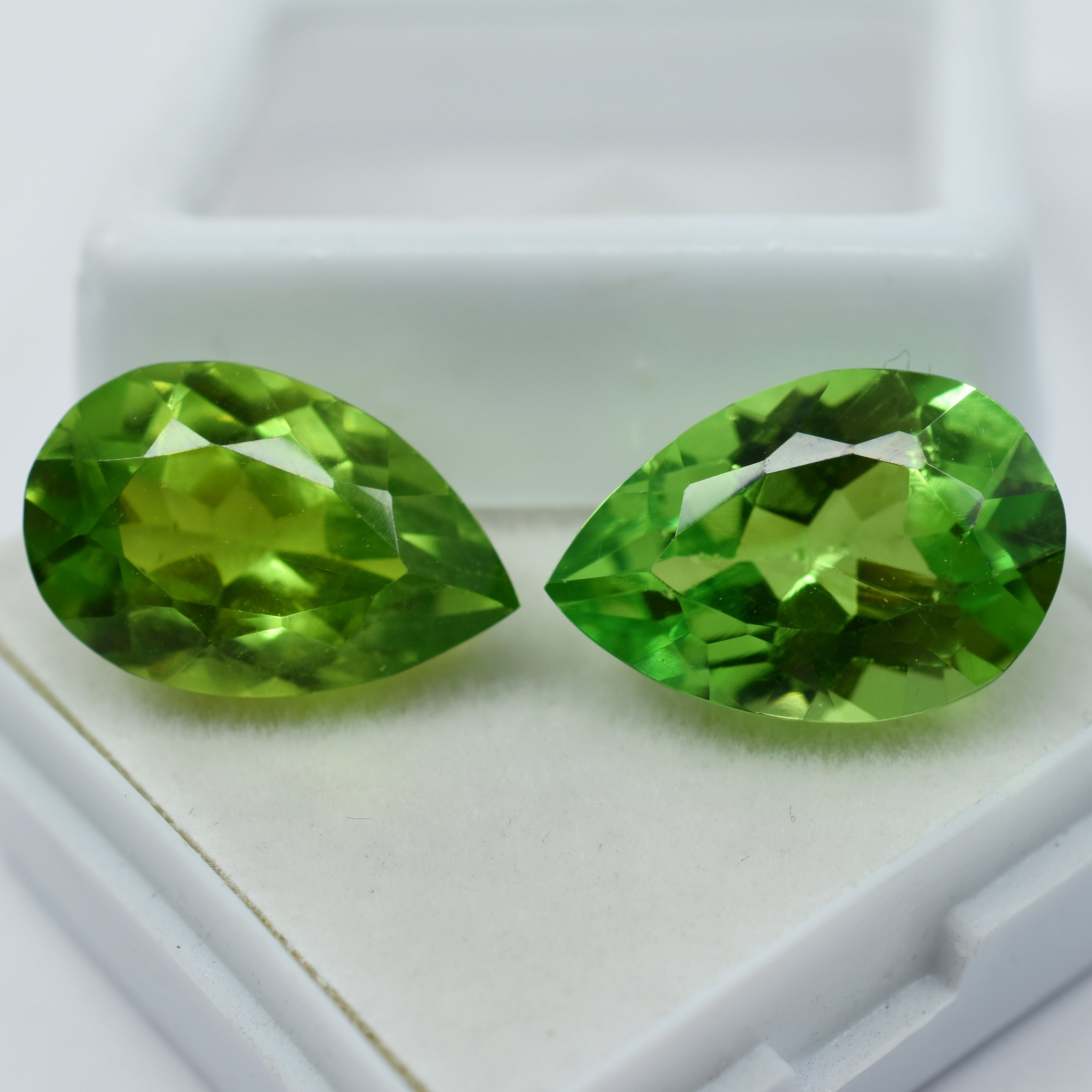 CERTIFIED Green Peridot Pear Cut 16.10 Carat Natural Rare Loose Gemstone Pair