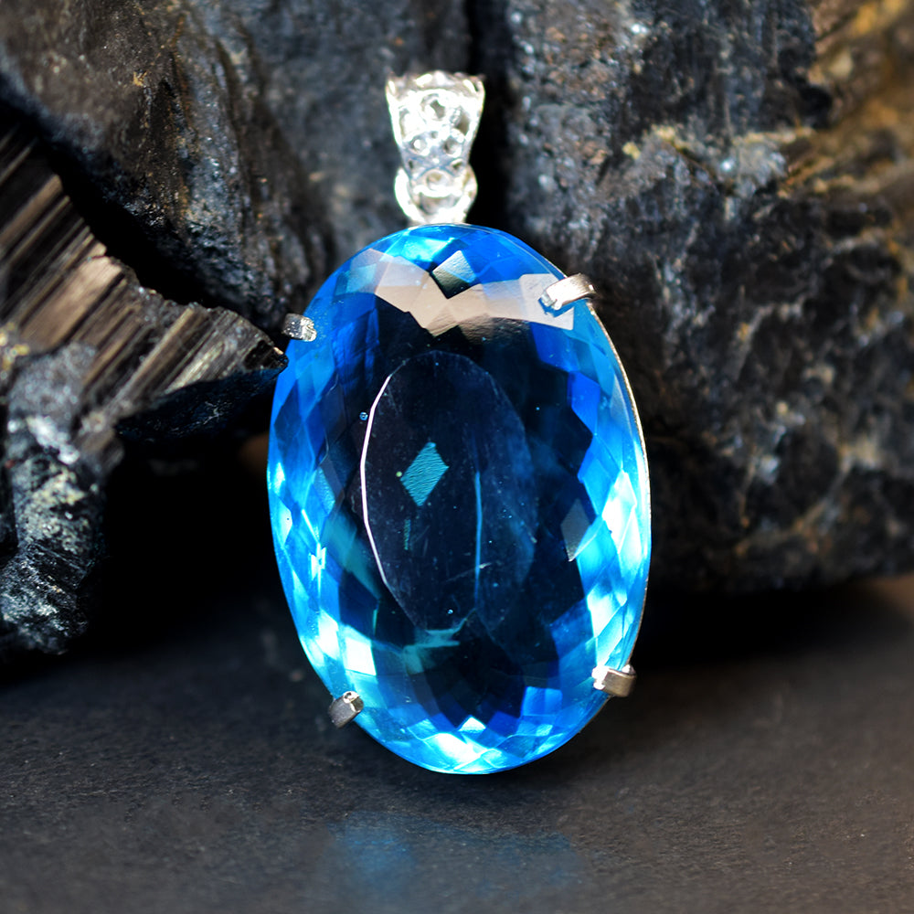 Lab Created Aquamarine Pendant Oval Cut 111.4 Ct Blue Stone CERTIFIED For Gift