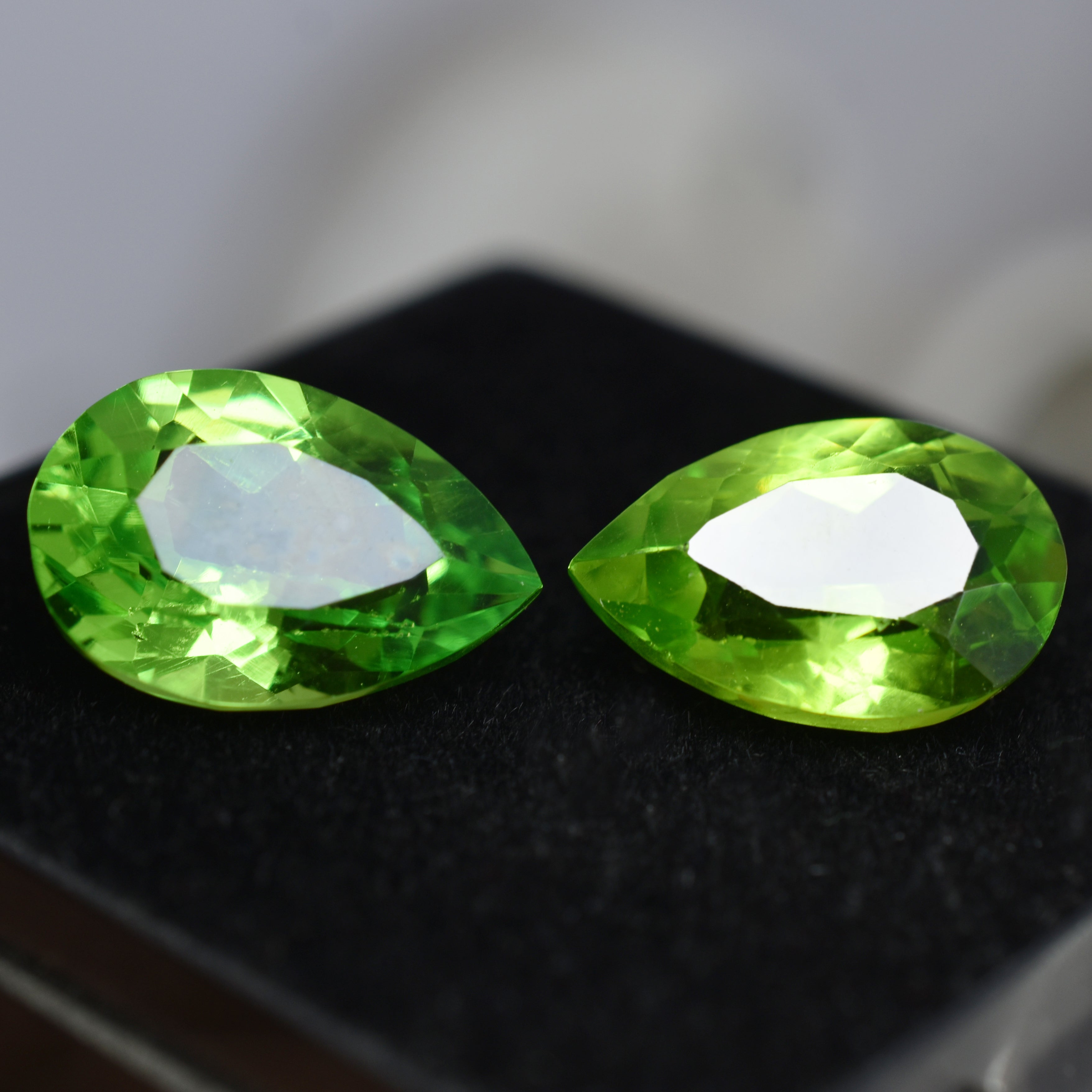 CERTIFIED Green Peridot Pear Cut 16.10 Carat Natural Rare Loose Gemstone Pair