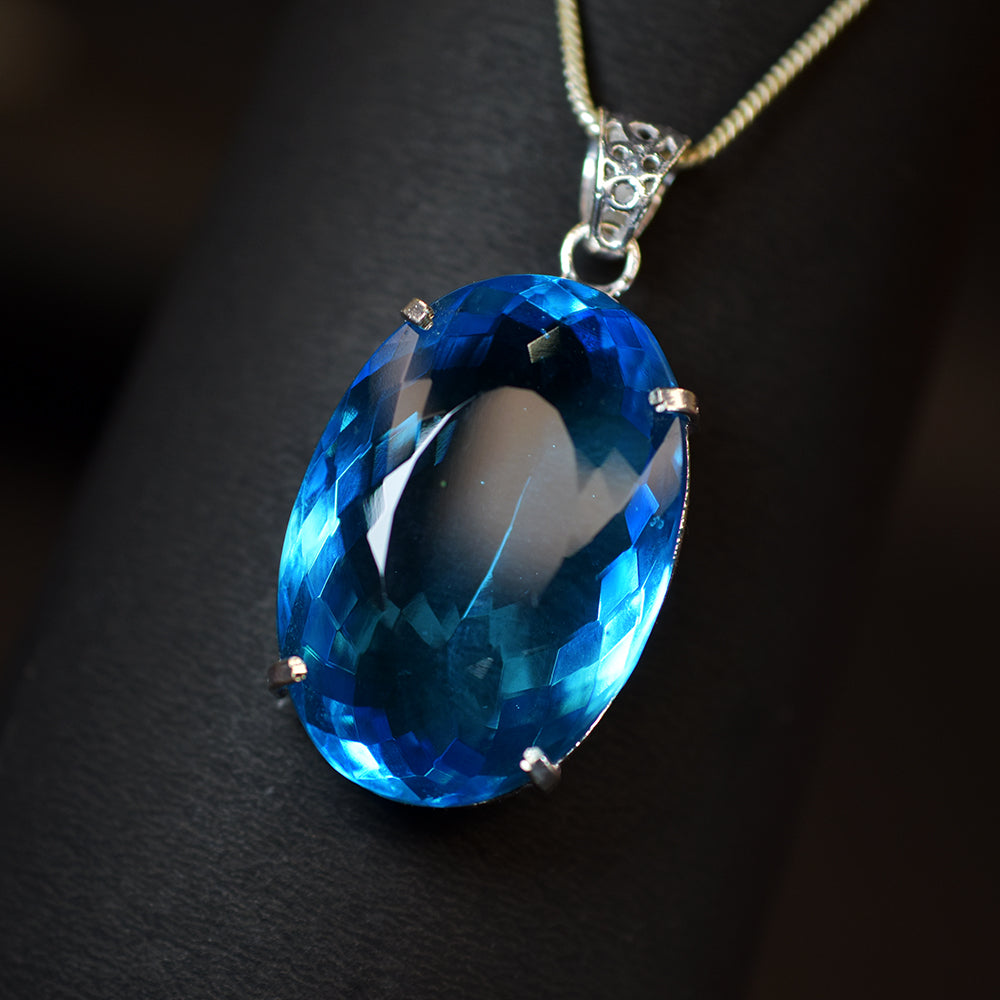 Lab Created Aquamarine Pendant Oval Cut 111.4 Ct Blue Stone CERTIFIED For Gift
