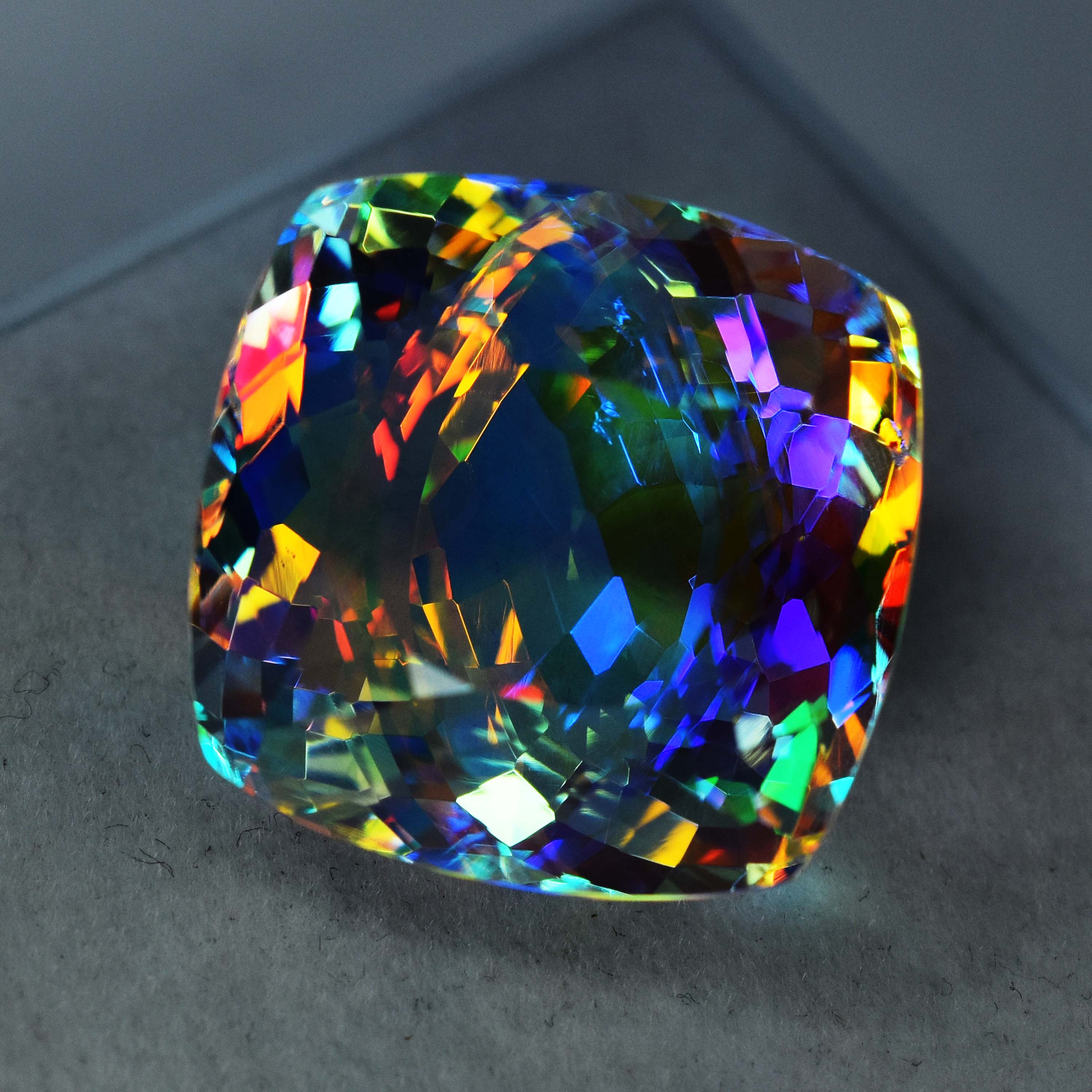 Lab-Created Rainbow Mystic 69 Ct Topaz Square Cushion CERTIFIED Loose Gemstone