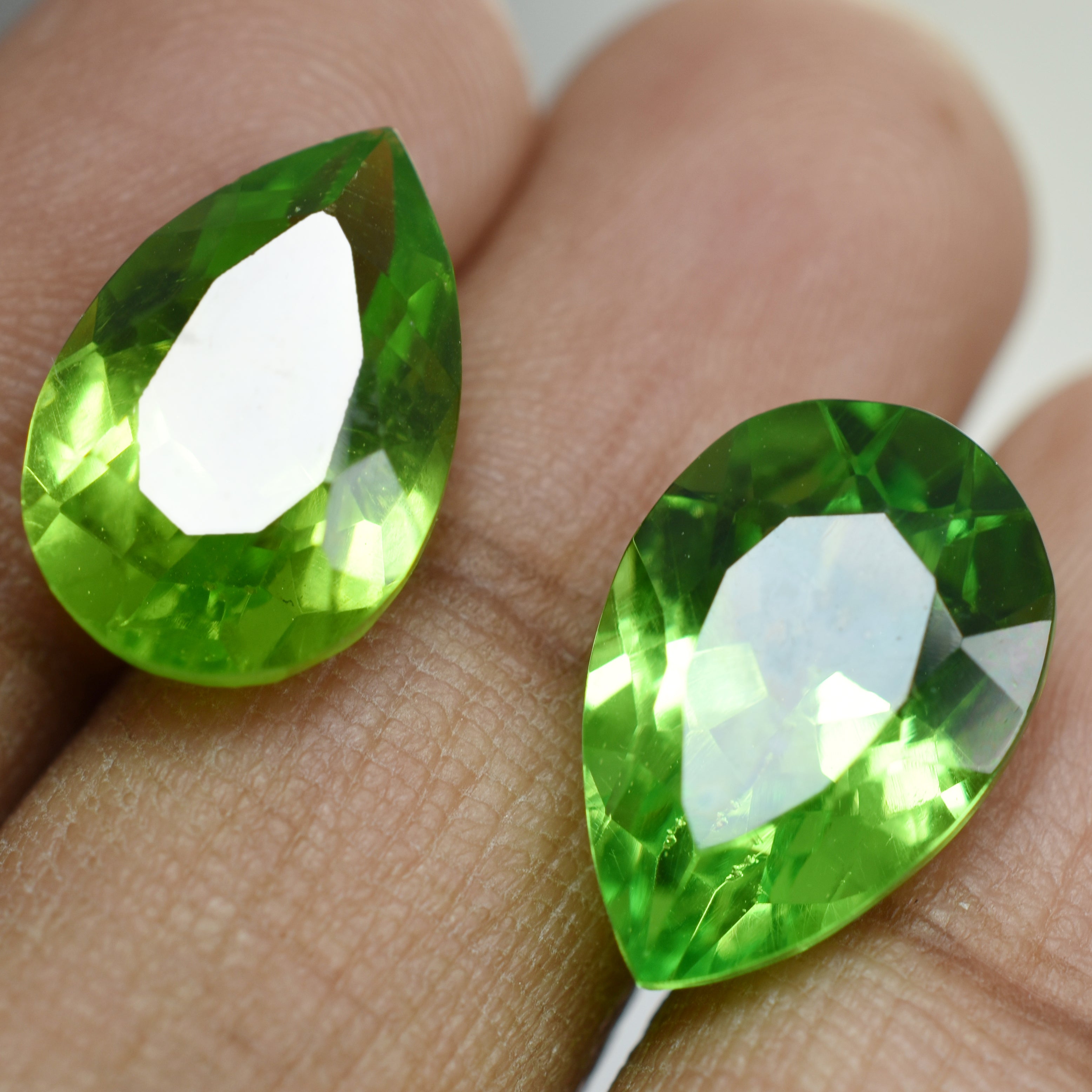 CERTIFIED Green Peridot Pear Cut 16.10 Carat Natural Rare Loose Gemstone Pair