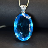 Lab Created Aquamarine Pendant Oval Cut 111.4 Ct Blue Stone CERTIFIED For Gift