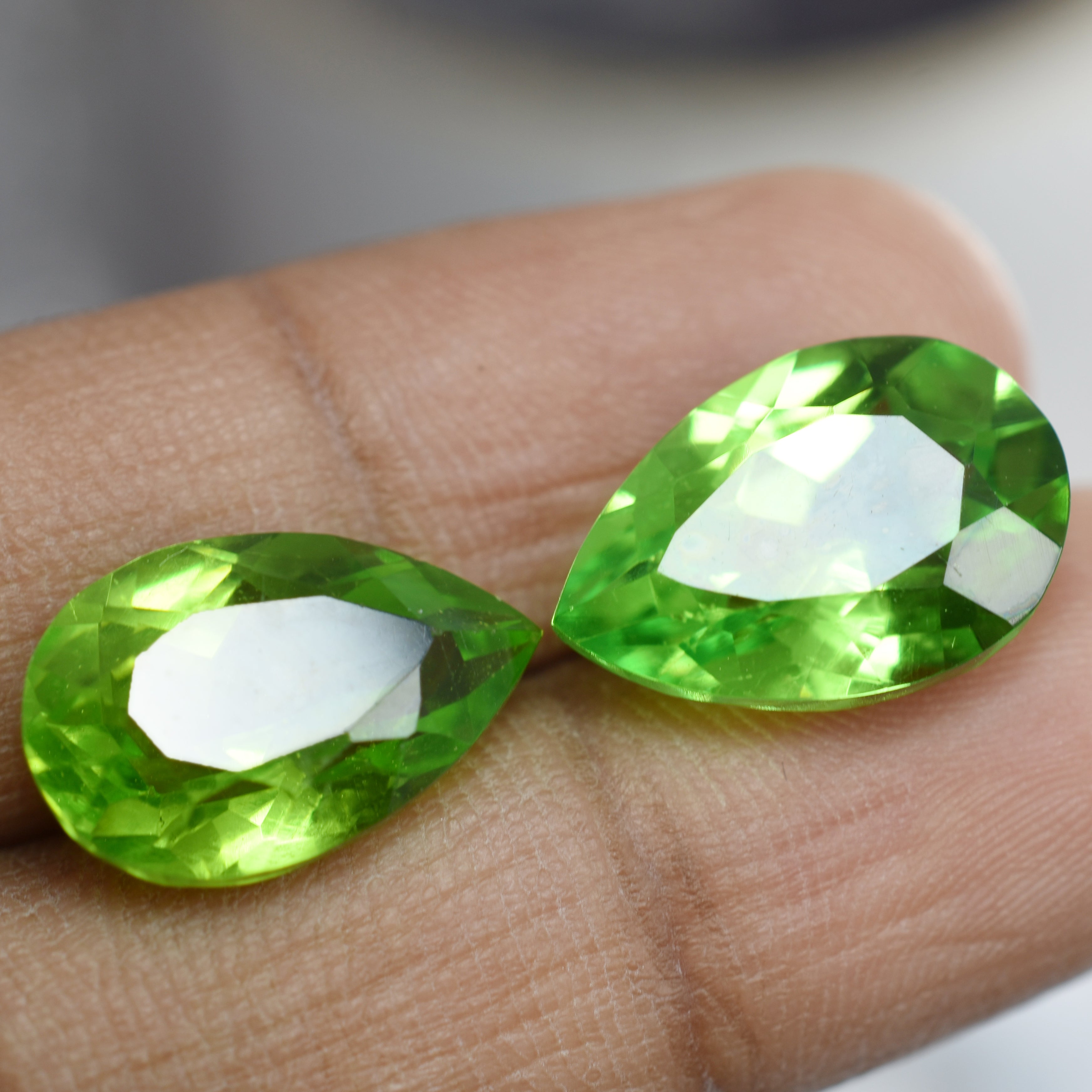 CERTIFIED Green Peridot Pear Cut 16.10 Carat Natural Rare Loose Gemstone Pair