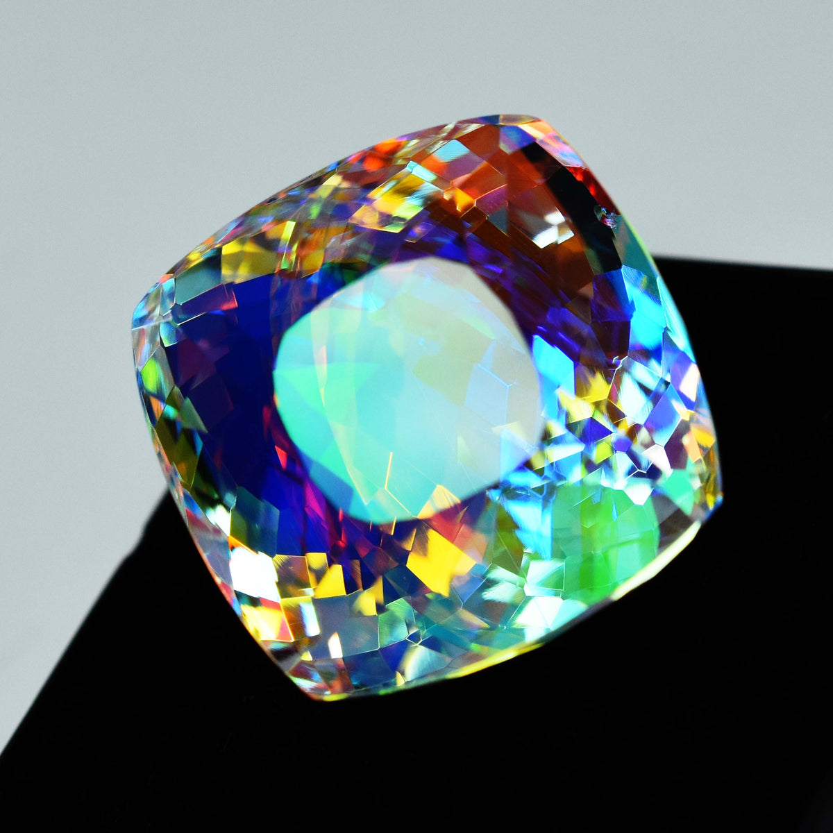 Lab-Created Rainbow Mystic 69 Ct Topaz Square Cushion CERTIFIED Loose Gemstone