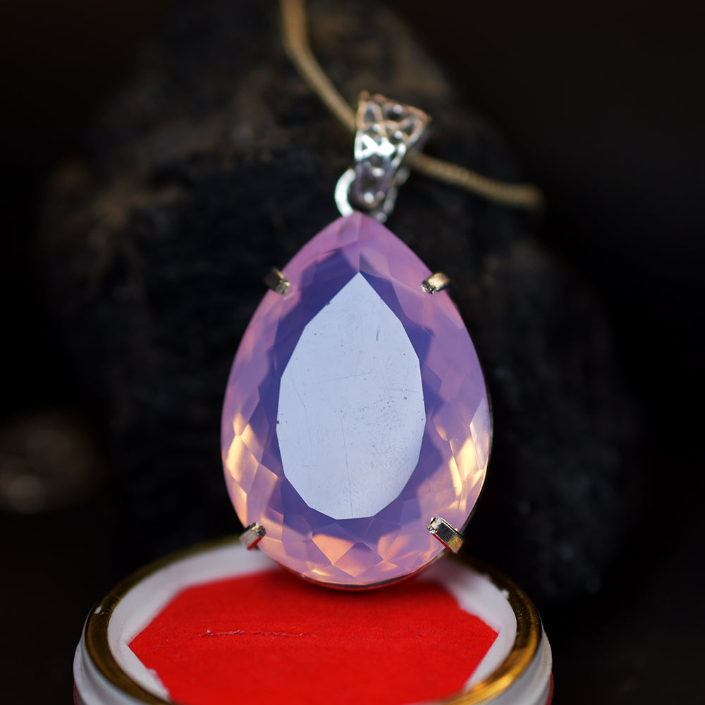 Certified Pink Opal 101.3 Ct Oval Lab Created 925 Sterling Silver Pendant