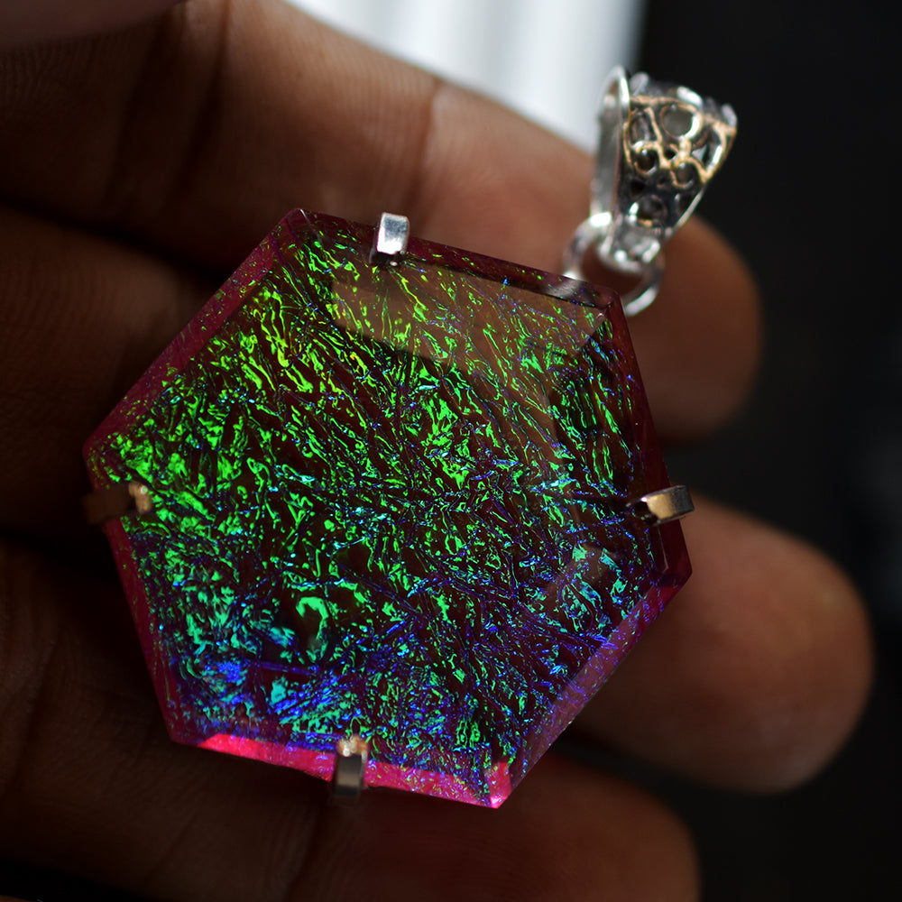 102.75 Ct Lab-Created Monarch Opal 925 Sterling Silver Gems Pendant Certified