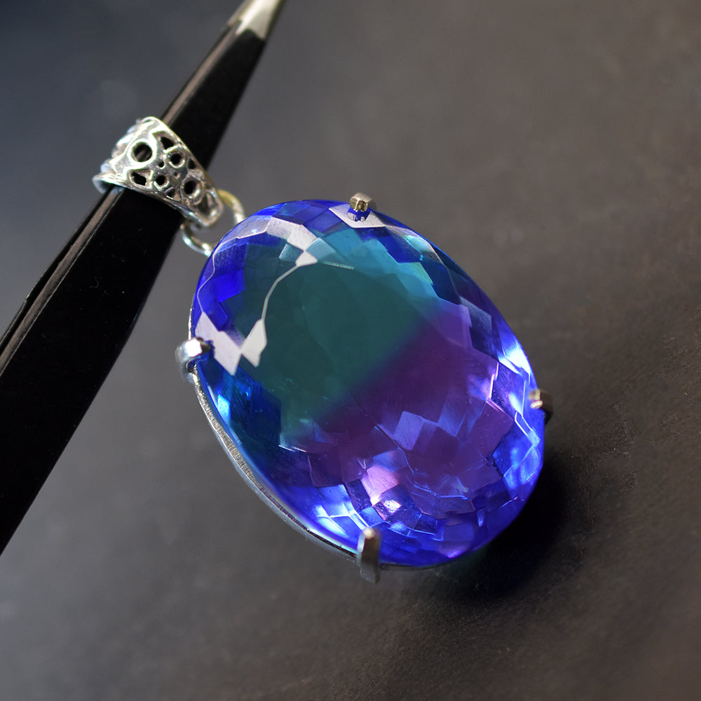 Certified 117.60 Ct Bi-Color Lab Created Tourmaline Oval Cut Gemstone Pendant