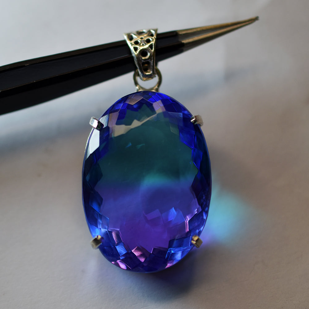 Certified 117.60 Ct Bi-Color Lab Created Tourmaline Oval Cut Gemstone Pendant