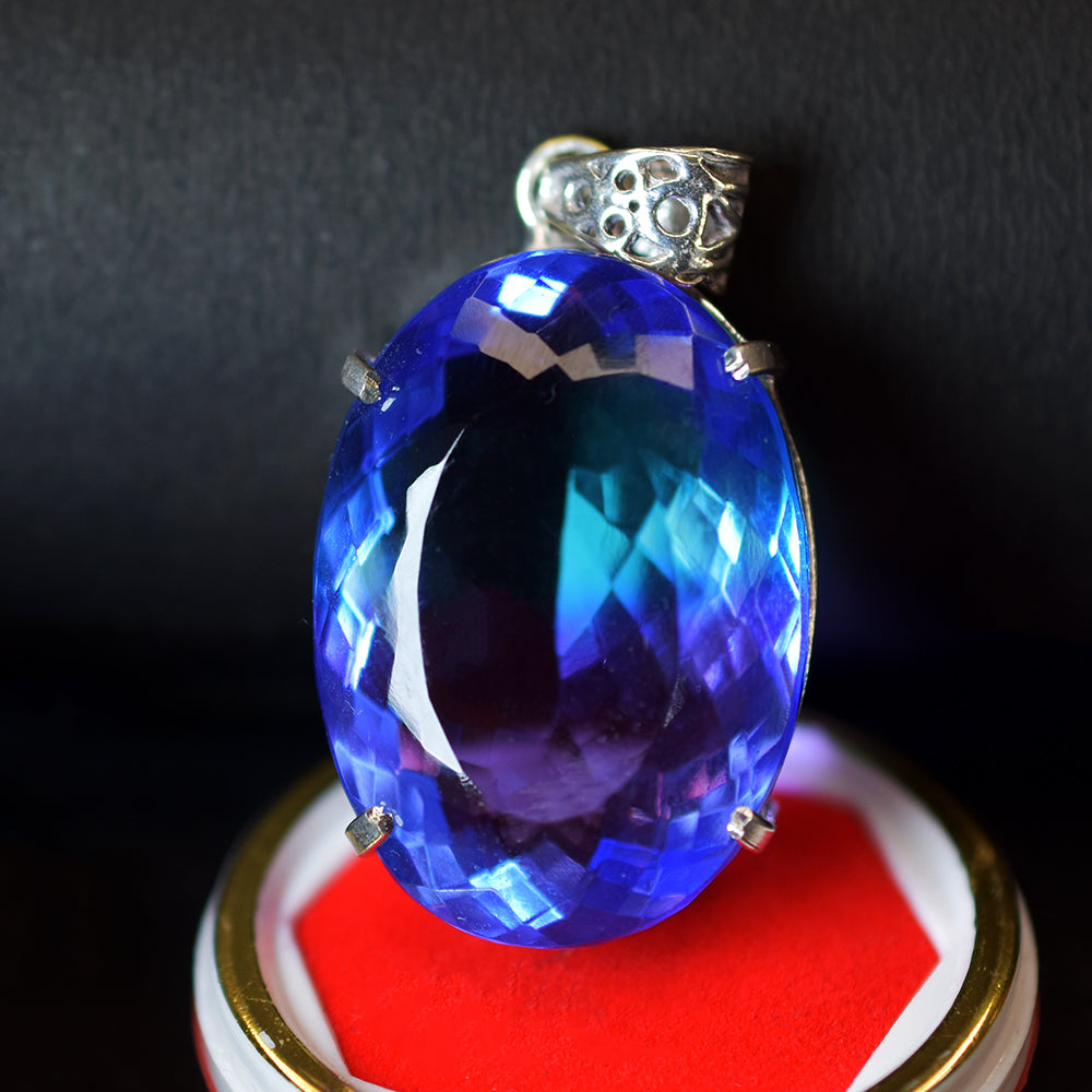 Certified 117.60 Ct Bi-Color Lab Created Tourmaline Oval Cut Gemstone Pendant