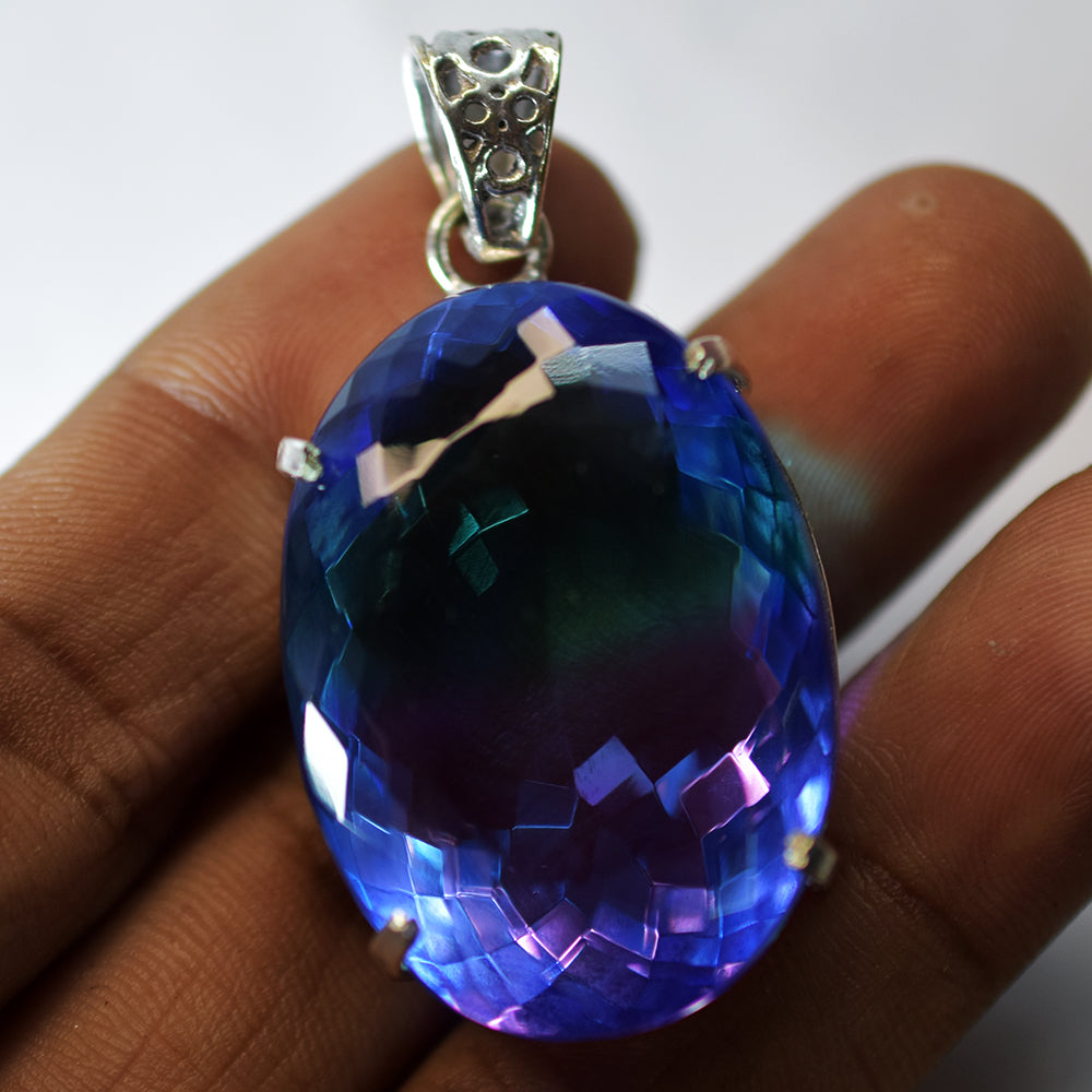 Certified 117.60 Ct Bi-Color Lab Created Tourmaline Oval Cut Gemstone Pendant