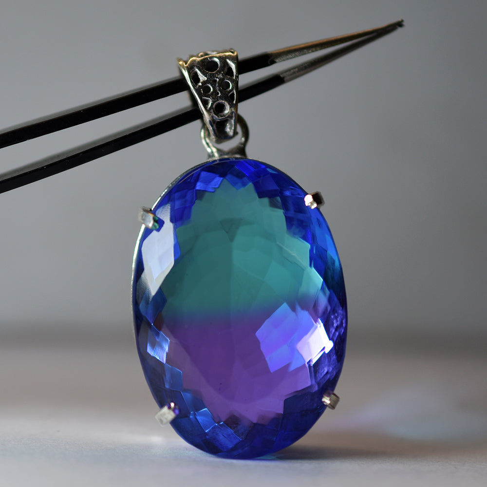 Certified 117.60 Ct Bi-Color Lab Created Tourmaline Oval Cut Gemstone Pendant