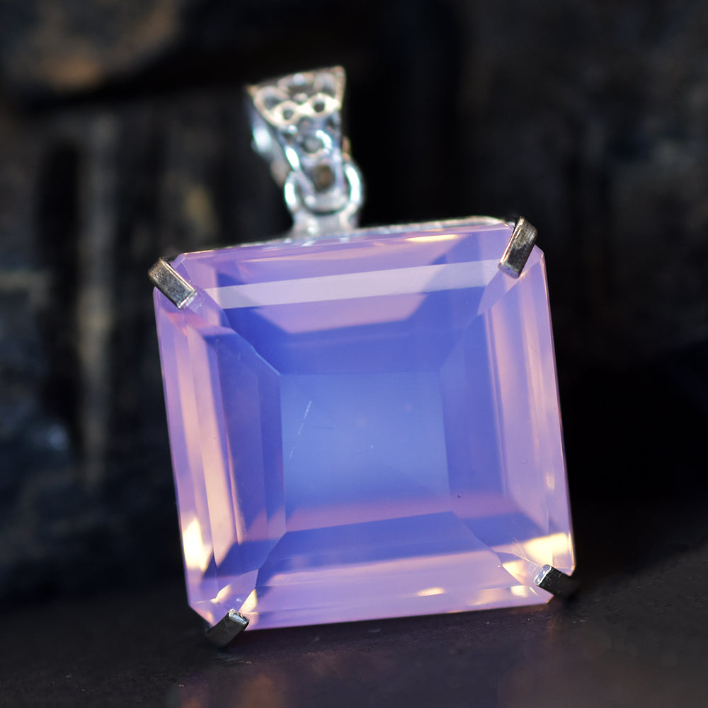 Lab Created Opal Pendant 133.05 Ct 925 Sterling Silver Square CERTIFIED Gemstone