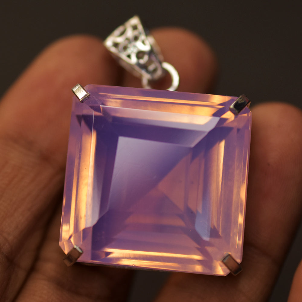 Lab Created Opal Pendant 133.05 Ct 925 Sterling Silver Square CERTIFIED Gemstone